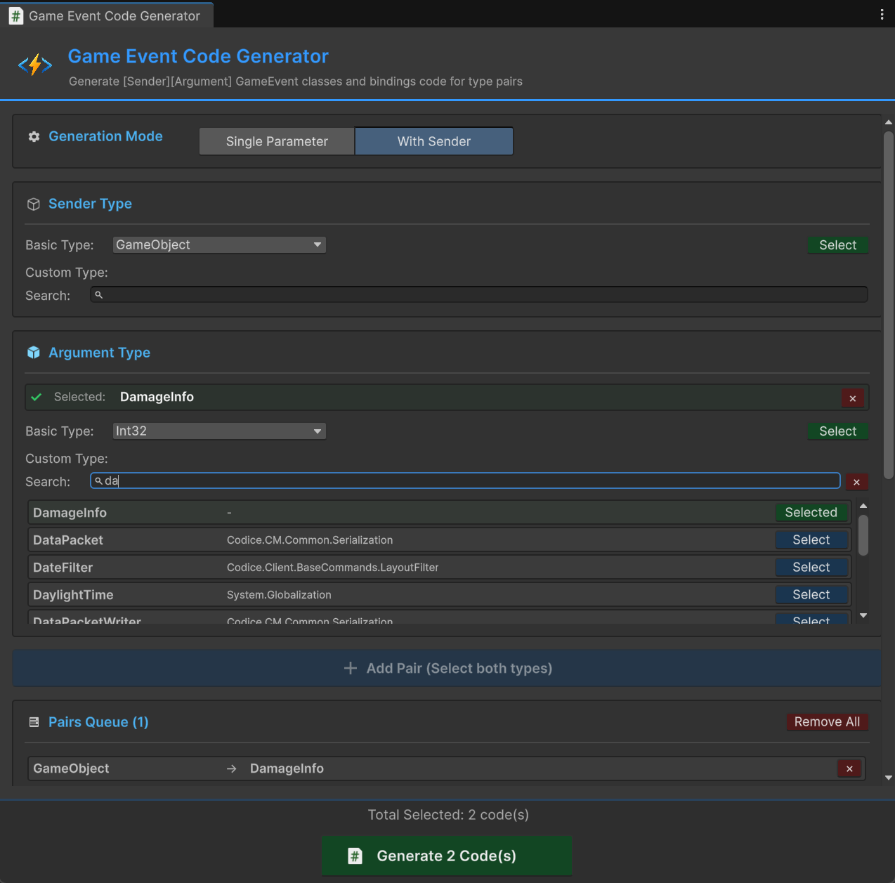 Code Generator - With Sender